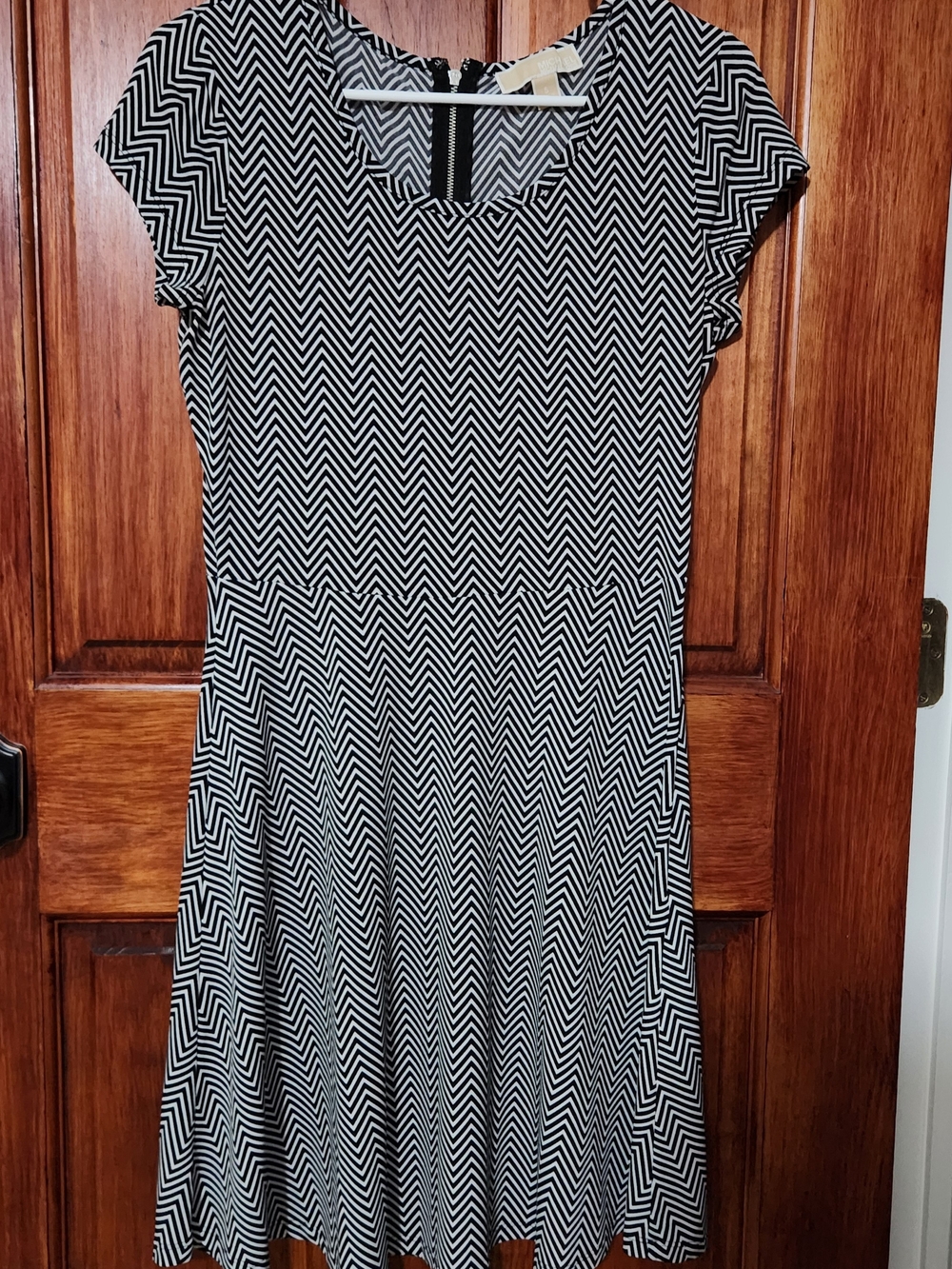 Michael Kors Black and White Chevron Midi Dress